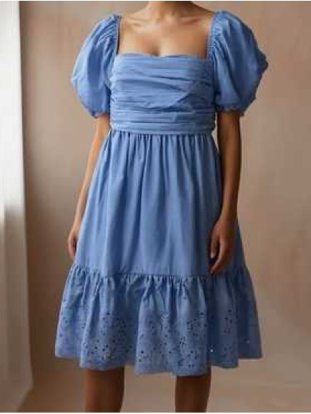 En Saison blue periwinkle Juliet bow babydoll eyelet milkmaid dress size XS